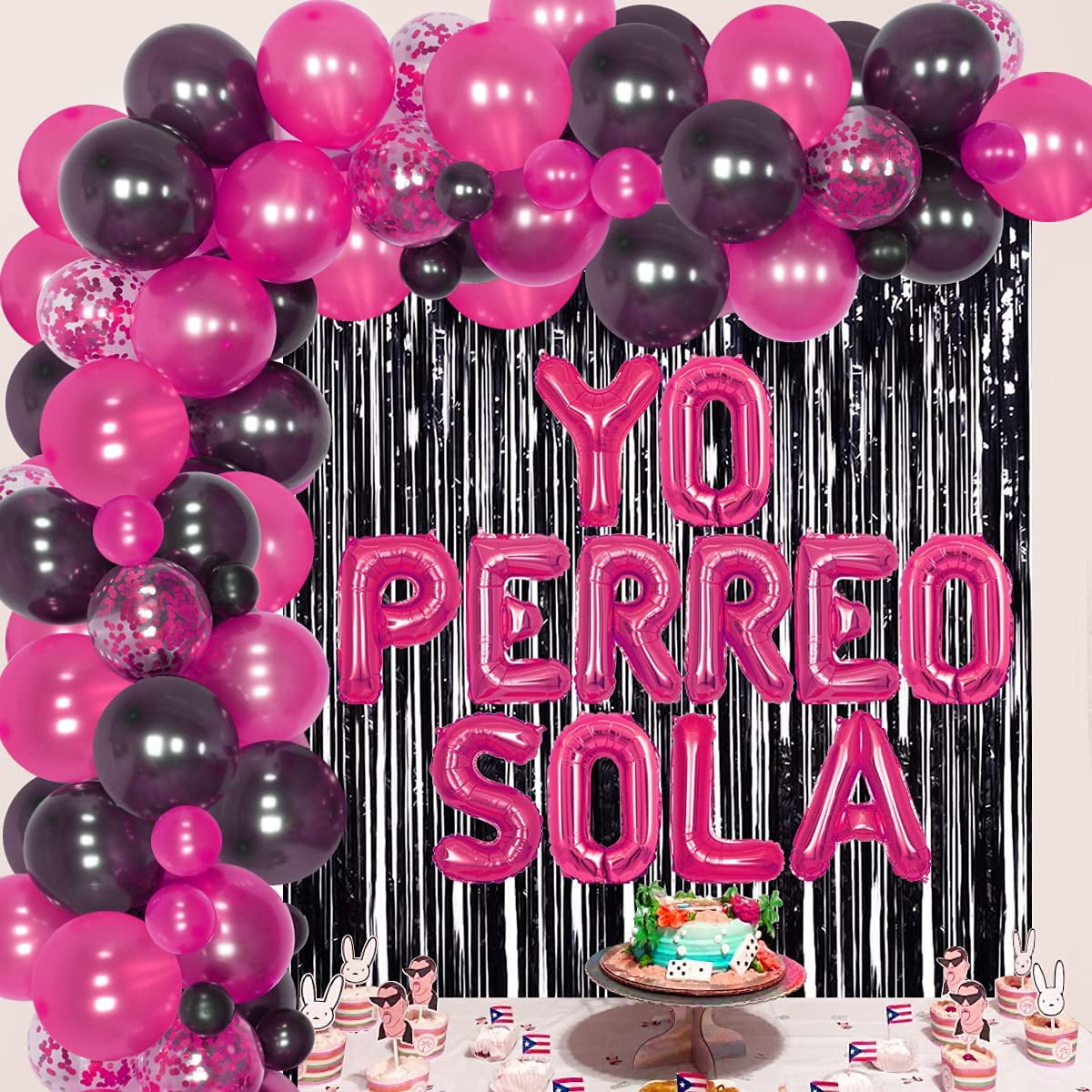 Bad Bunny Party Decorations Yo Perro Sola Balloon Banner Hot Pink and Black - Balloon Garland Arch Kit with Curtain for Graduation Birthday Anniversary Party Decorations - Walmart.com